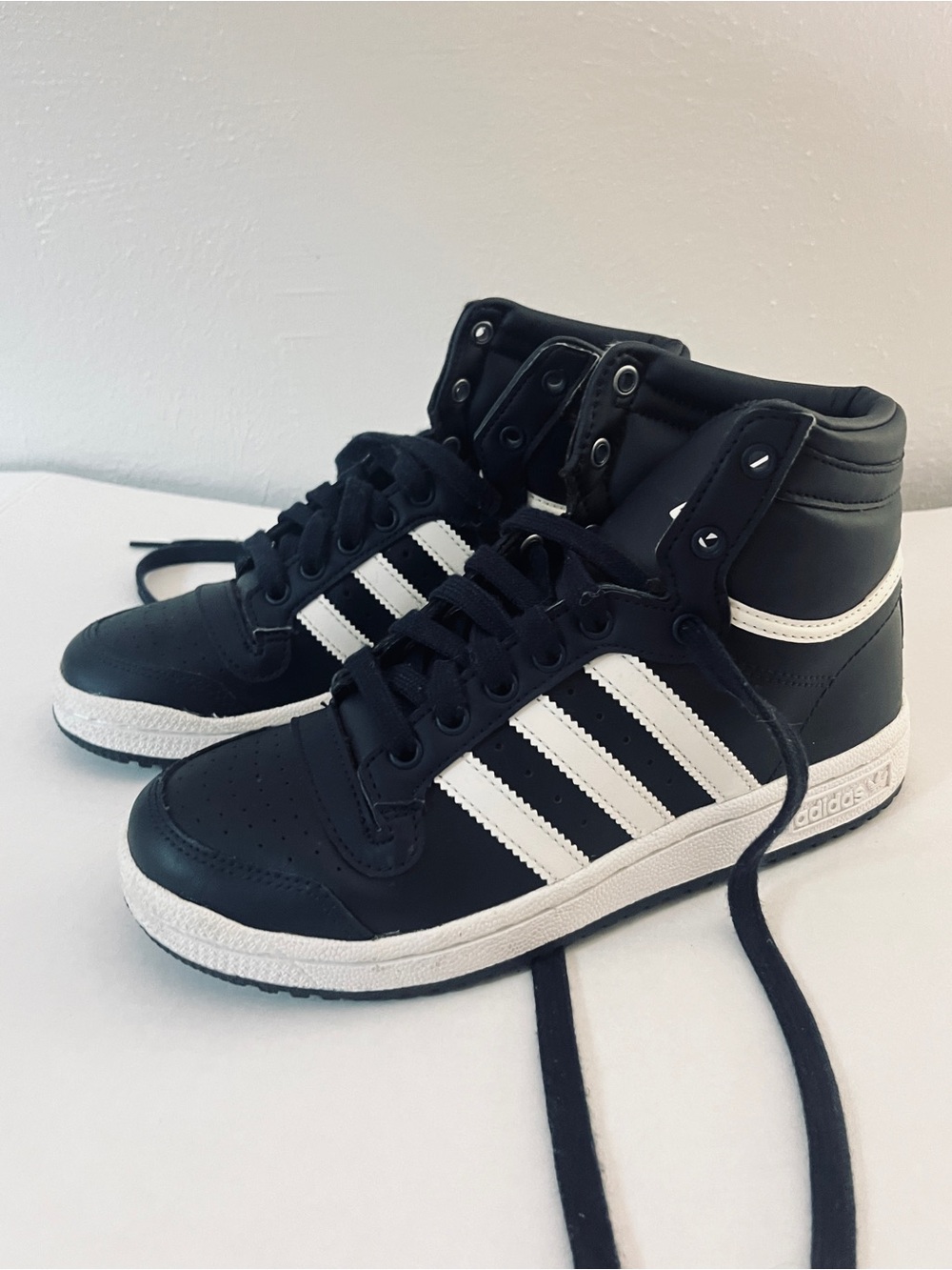 adidas Kids Black and White High-Top Sneakers with Three Stripes